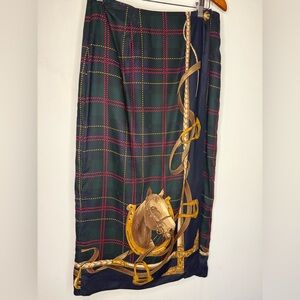 Vintage Equestrian Plaid Horse Print Vintage Wrap Skirt - Charter Club Size 12
